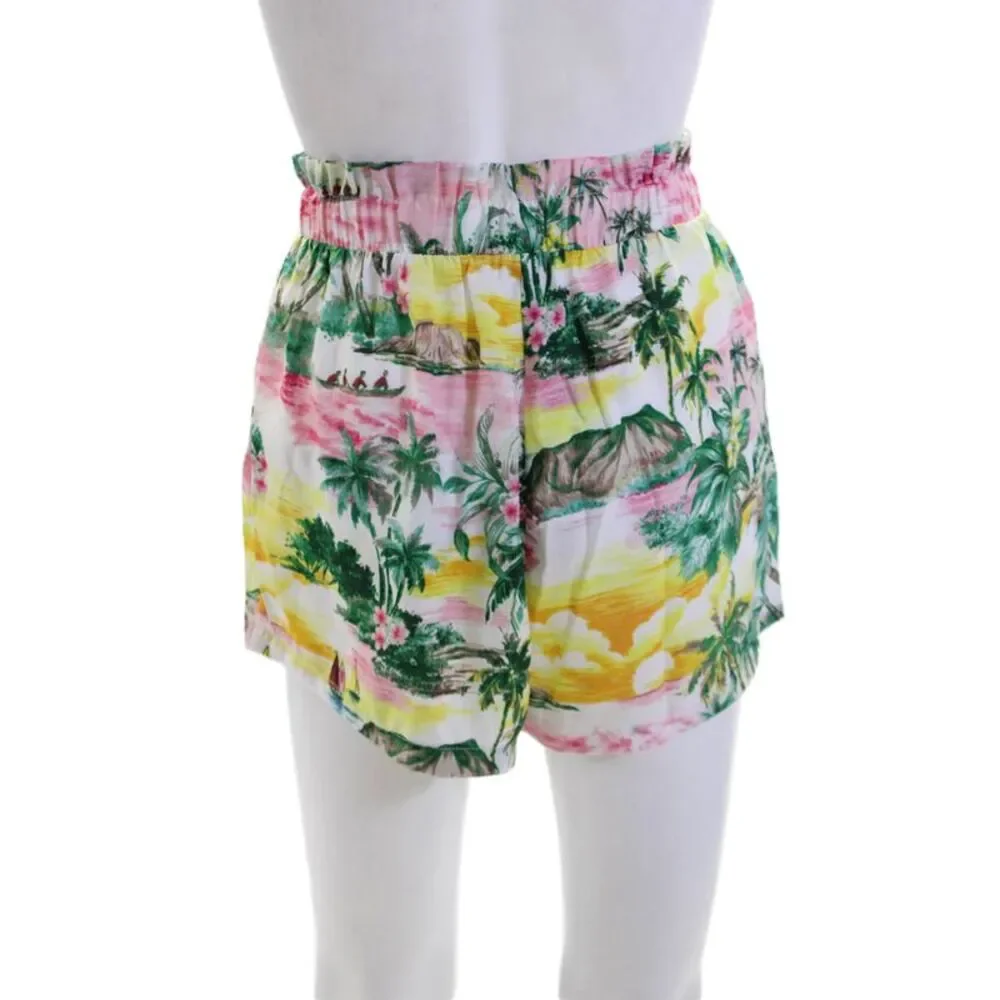 BB Dakota Womens Textured Elastic Waistband Floral Shorts White Size XS